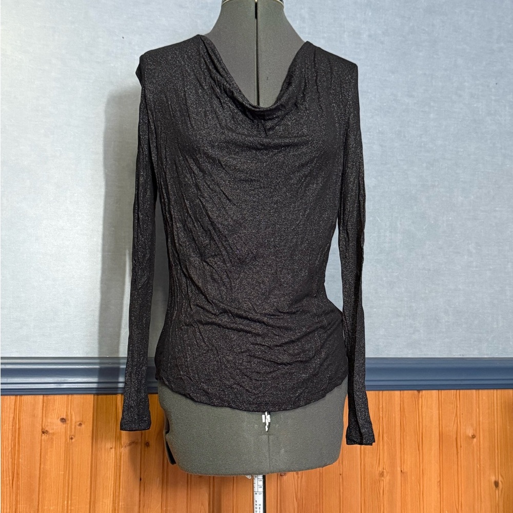 Sparkly Black Long Sleeve Drape Top